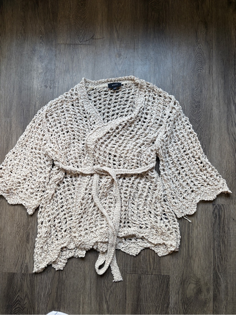Vici Cream Crochet Tie Waist Cardigan Size S/M | Coastal Boho